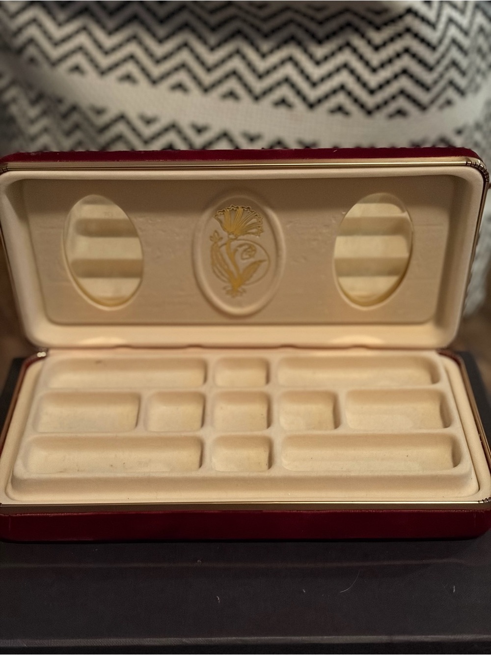 Vintage Velvet Red Jewelry Box with Cream Interior